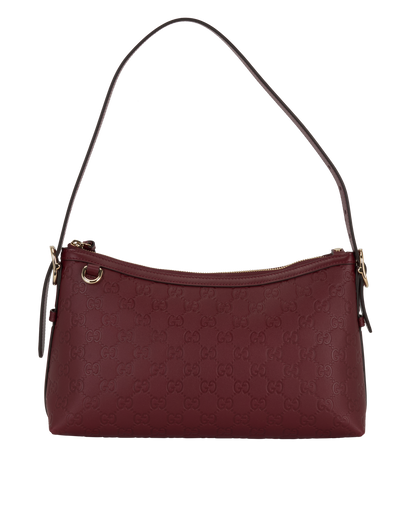 Medium Emblem Shoulder Bag, &pound;900, Handbags, Burgundy, Leather, Front view